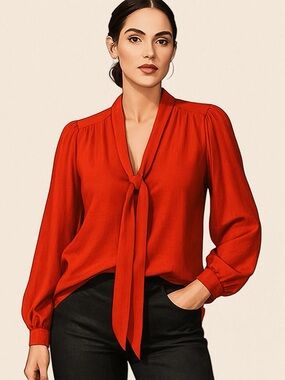 💕 Rachel Zoe Long Sleeve Blouse long tie key hole Size M